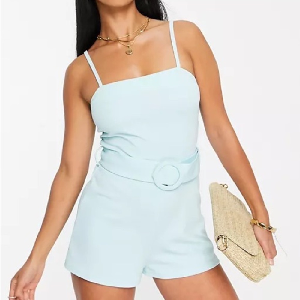 River Island Petite Light Blue Belted Romper Size 4